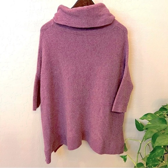 360 Sweater poncho 100%Cashmere pullover, dusty purple, turtleneck, 3/4 sleeve - Picture 2 of 9